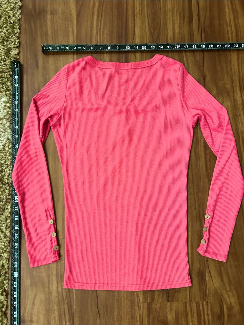 Pink Fitted Ribbed Long Sleeve Button details Henley knit - Picture 6 of 7